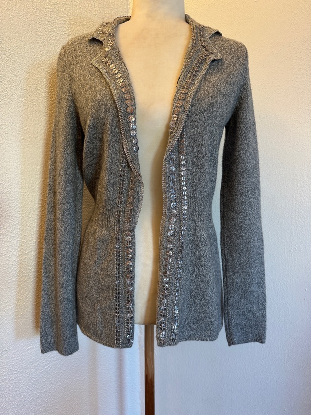 Banana Republic Gray Embellished Open-Front Cardigan Size S